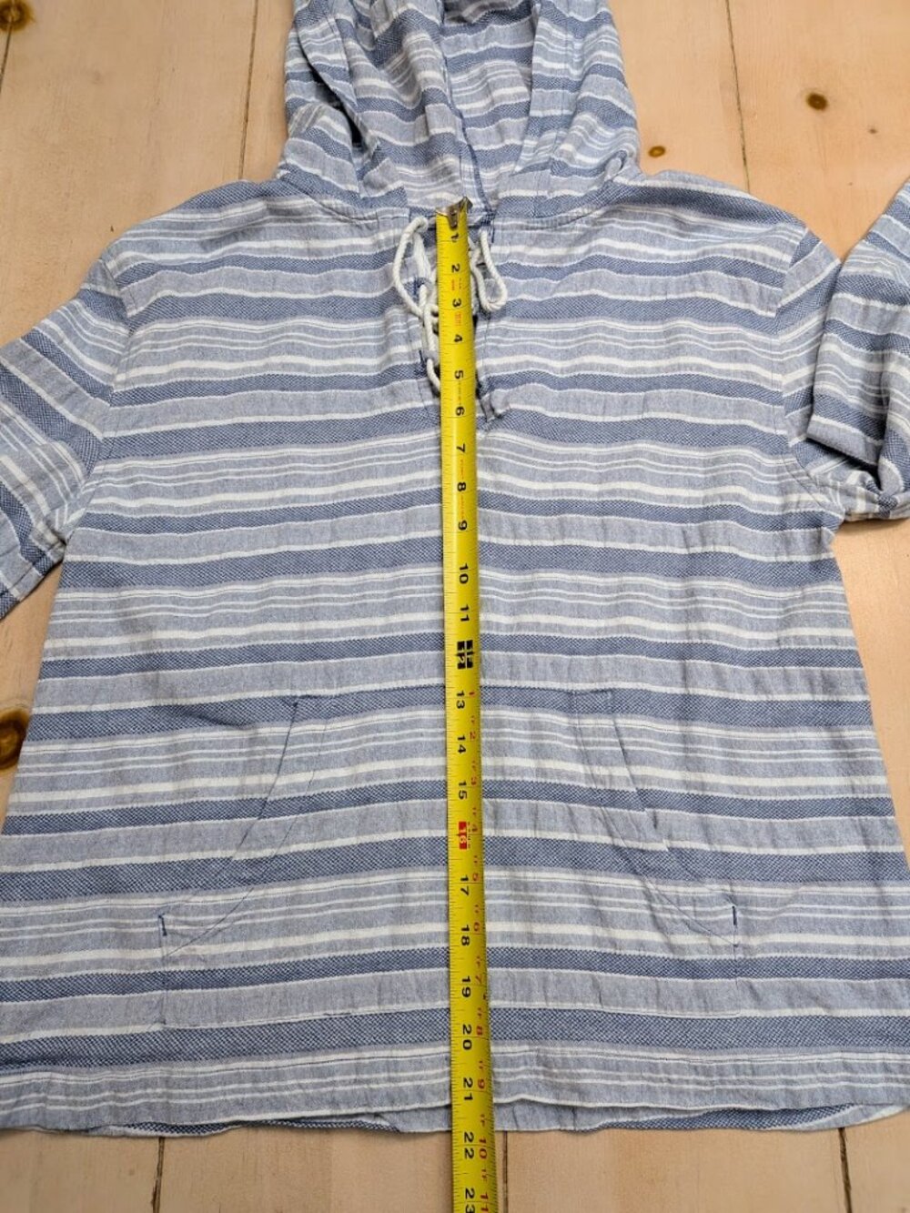 Roxy Blue White Striped Hooded Baja Pullover Hoodie Women's Medium 100% Cotton - Picture 12 of 12